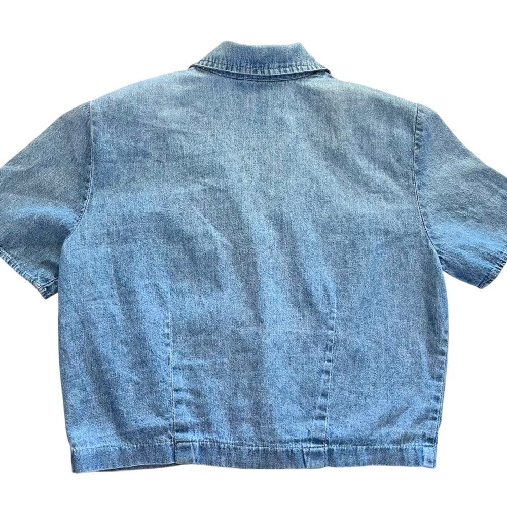 Vintage Short Sleeve Crop Denim Shirt - Picture 2 of 5